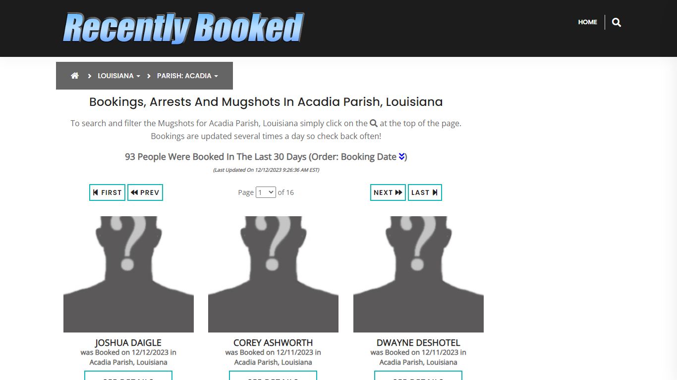 Recent bookings, Arrests, Mugshots in Acadia Parish, Louisiana