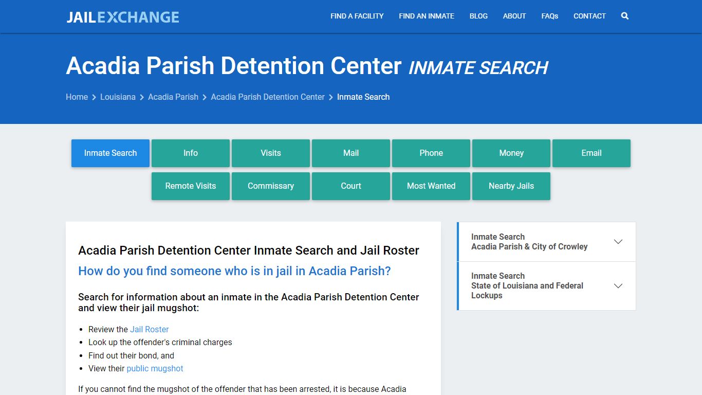 Acadia Parish Detention Center Inmate Search - Jail Exchange